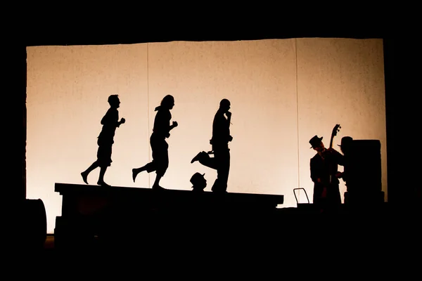 Silhouettes Actors Shadow Theater — Stock Photo, Image
