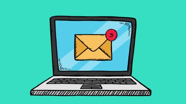 Kleurrijke Tekenfilm Stijl Animatie Van Mail Nummer Tellen Laptop Scherm — Stockvideo