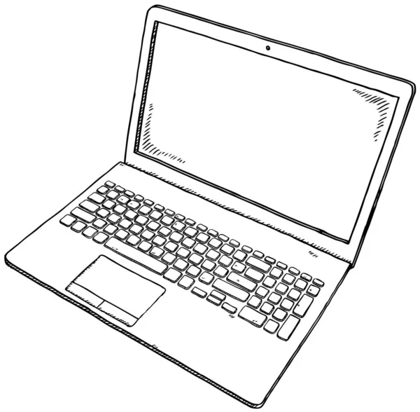 Doodle Modern Laptop Ilustración Blanco Negro Estilo Boceto Esquema Negro — Vector de stock