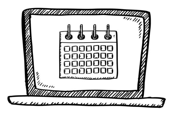 Styl Kreskówki Czarno Biały Doodle Kalendarza Ekranie Notebooka — Wektor stockowy