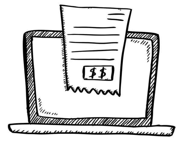 Černobílé Kreslené Kreslené Čmáranice Notebooku Bankovkou Obrazovce — Stockový vektor