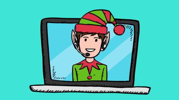 Cartoon Style Video Animation Elf Customer Support Help Desk Man — Stock Video