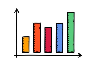 Veri grafiğinin karalama vektör çizimi. Renkli el çizimi çizimi. Beyaz arkaplandaki izole nesne.