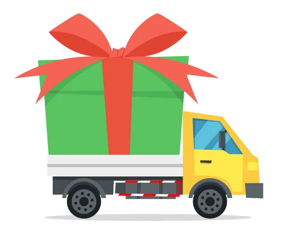 Cartoon Style Vector Illustration Delivery Truck Big Gift Truck Isolated — Stock Vector