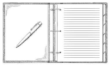 Doodle notepad with pen clipart