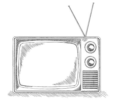 Retro Tv krokisi - siyah beyaz