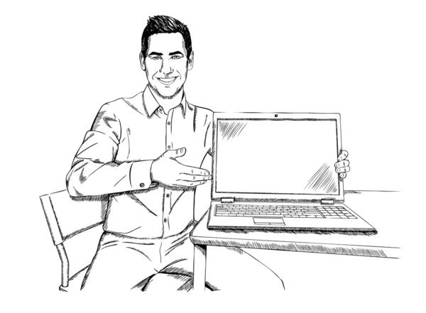 Zakenman met laptop-doodle — Stockvector