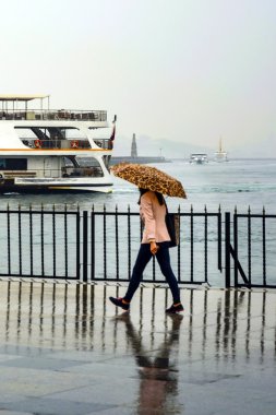 Istanbul 'da sisli yağmurlu bir gün. Bir kadın feribot iskelesine gider. 