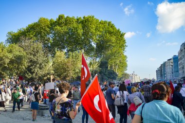 Taksim Gezi Parkı protestolar ve olaylar. Istanbul Gezi parkında eylem karşı kesme ağaçlar yerine bir alışveriş merkezi inşaatı başladı. Türkiye'de çok büyük bir bölümünü yayılır.