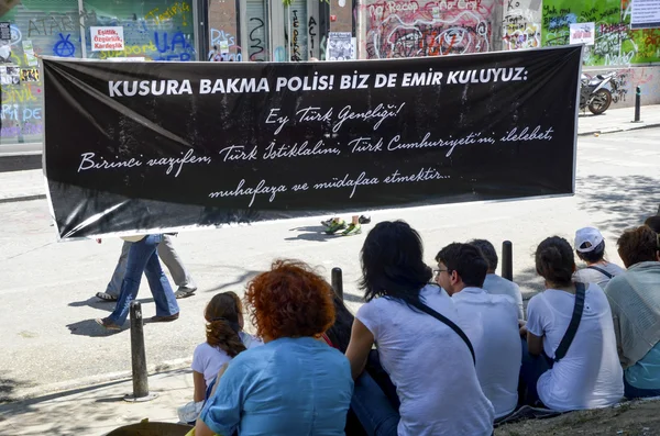 Gezi Parkı protestolar. Göstericiler "Atatürk Gençlik" posterler. — Stok fotoğraf