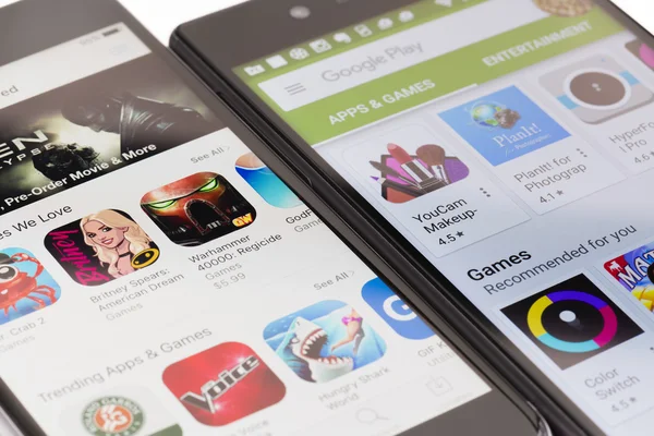 Google Play a Apple App Store — Stock fotografie