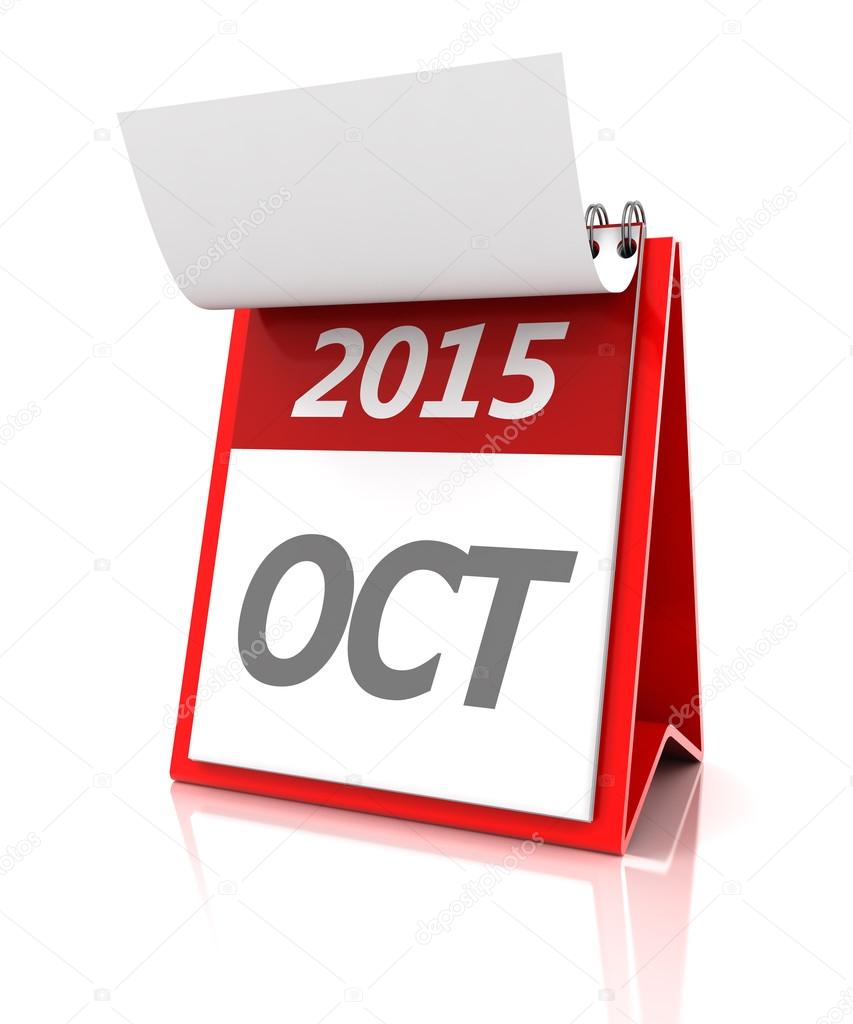 2015 October calendar, 3d render