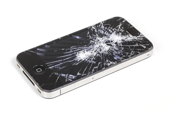 IPhone 4 com tela de exibição de retina seriamente quebrada — Fotografia de Stock