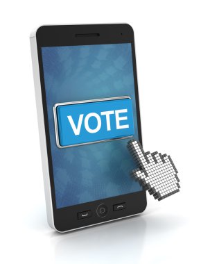 Clicking the vote button on a smartphone, 3d render clipart