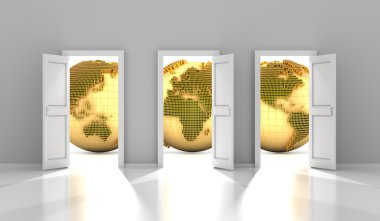 Doors to the global financial market, 3d render clipart