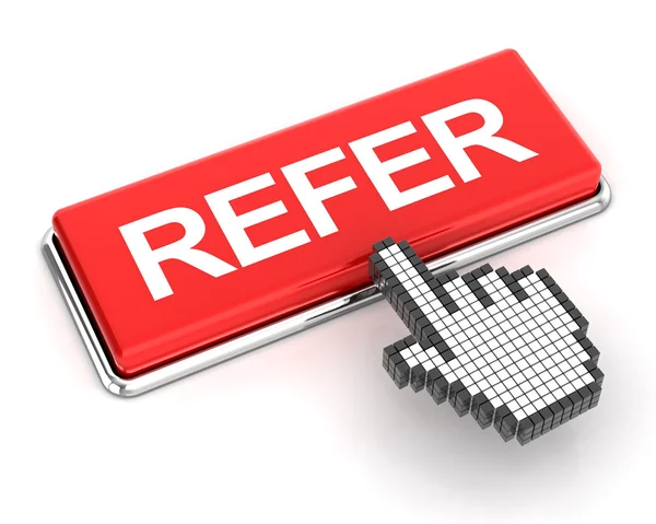 Clicking on refer button, 3d render — Stock Photo, Image
