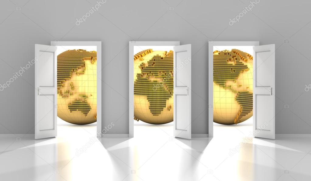 Doors to the global financial market, 3d render