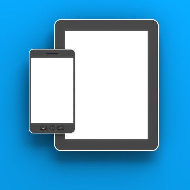 Genel dijital tablet ve mavi arka plan karşı smartphone