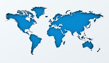 Dünya harita kağıt kesme mavi arka plan ile