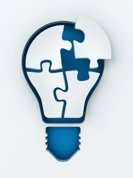 Light bulb papier gesneden met puzzels en copyspace, 3d render — Stockfoto