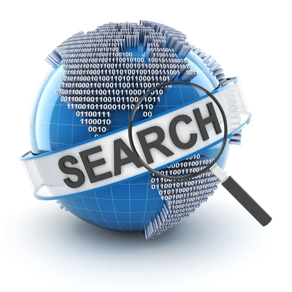 Símbolo de búsqueda con globo digital y lupa — Foto de Stock