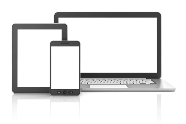 Gadgets incluindo smartphone, smartwatch, tablet e laptop — Fotografia de Stock