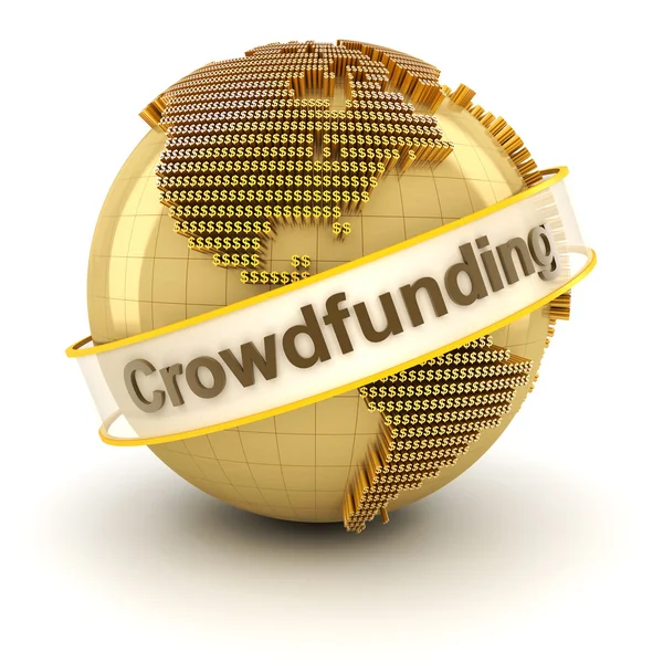 Crowdfunding symbol with globe formed by dollar signs, 3d render — Stock Photo, Image