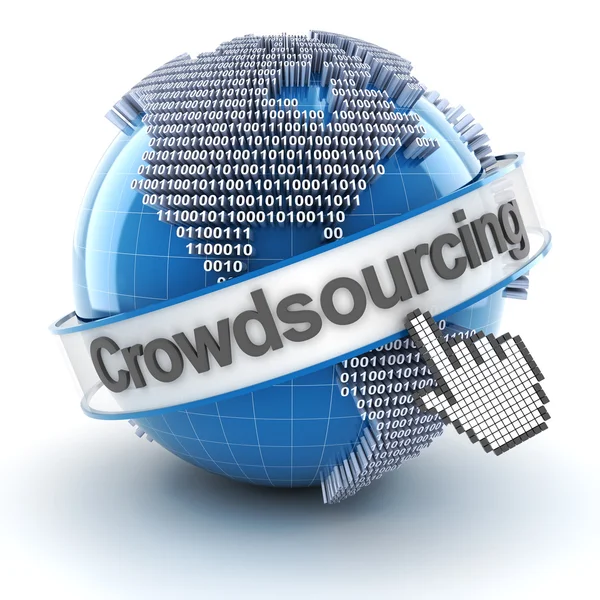 Crowdsourcing symbol with globe and cursor, 3d render — Stock Photo, Image