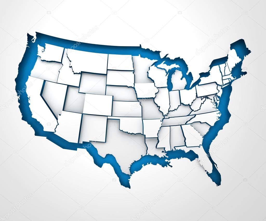 USA paper map with individual states, 3d render