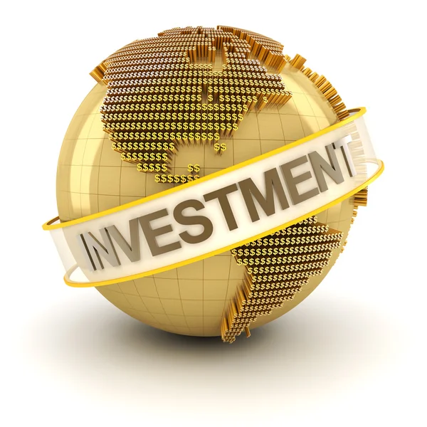 Golden globe med investeringar text — Stockfoto