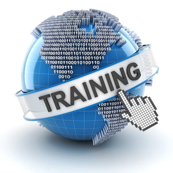 Símbolo de treinamento com globo digital, renderização 3d — Fotografia de Stock