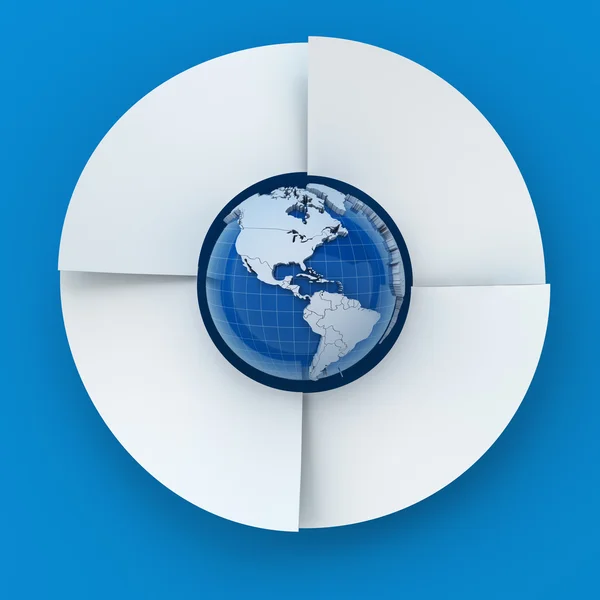 Vier Schritte Kreis-Infografik mit Globus, 3D-Renderer — Stockfoto
