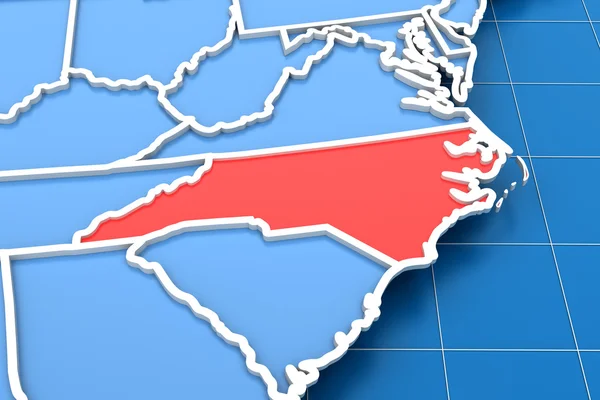 3d rendu de la carte des États-Unis avec l'état de Caroline du Nord mis en évidence — Photo