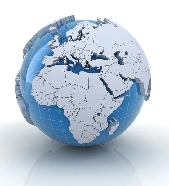 Globe with extruded continents, Europe and Africa region — Stock Photo, Image