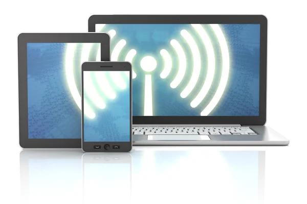 Akıllı telefon, tablet ve dizüstü kablosuz bağlantı, 3d render — Stok fotoğraf