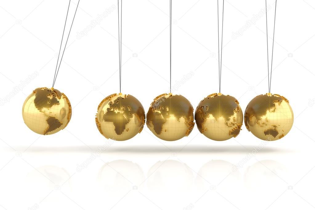 Newtons cradle with golden globes formed by dollar signs