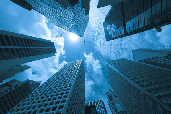 Modern buildings in a city, blue tone