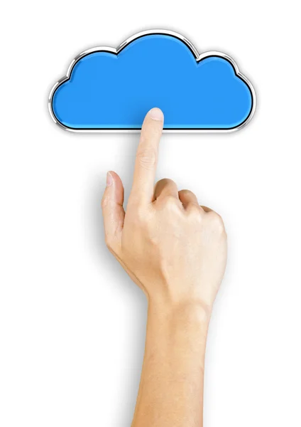Hand clicking a cloud button — Stock Photo, Image