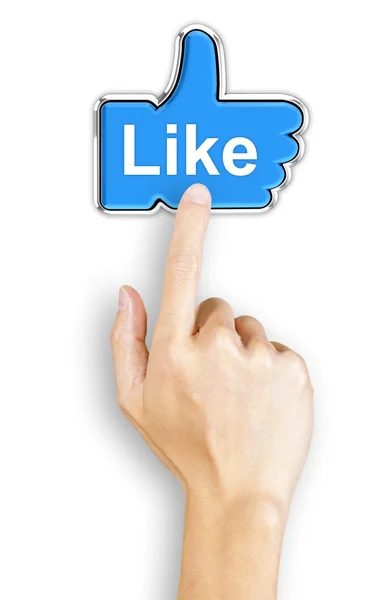 Hand clicking a like button — Stock Photo, Image