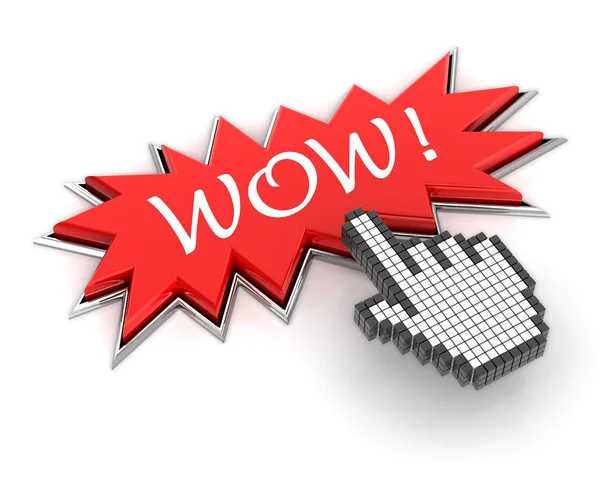 Hand clicking a wow button — Stock Photo, Image