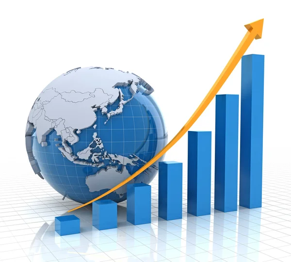Gráfico de crescimento com globo, renderização 3d — Fotografia de Stock