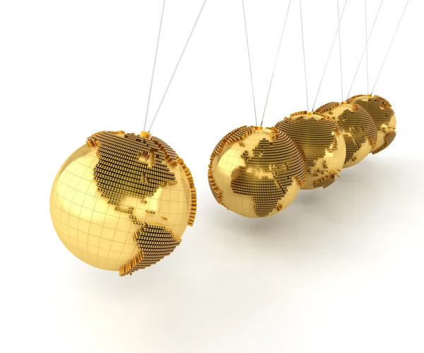 Колиска ньютонів із золотими кулями, утвореними знаками долара — стокове фото