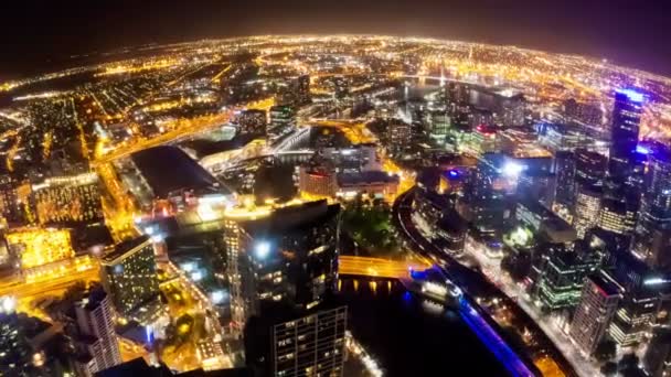 TimeLapse videó Melbourne város éjjel, halszem nézet, kamera forog