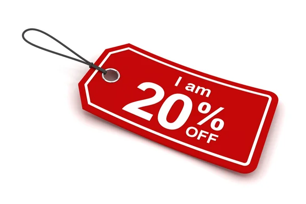 Ich bin 20 Prozent off sale tag, 3d render — Stockfoto