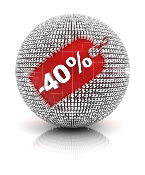 40% korting te koop label op een bol — Stockfoto