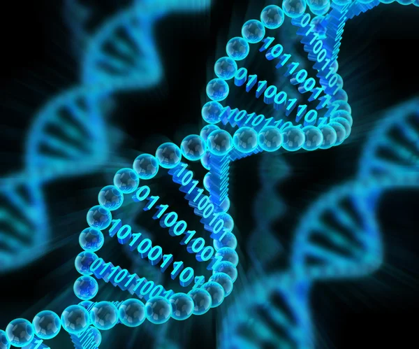 Molécules d'ADN avec code binaire, rendu 3d Image En Vente