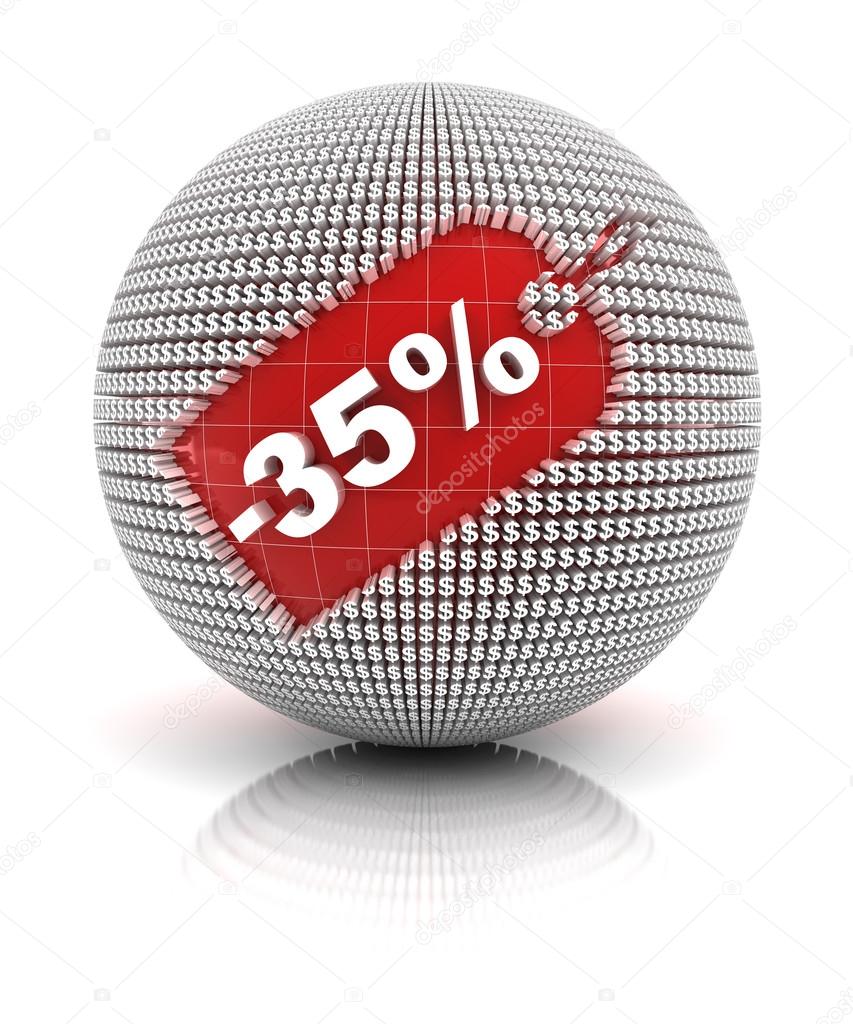 35 percent off sale tag on a sphere