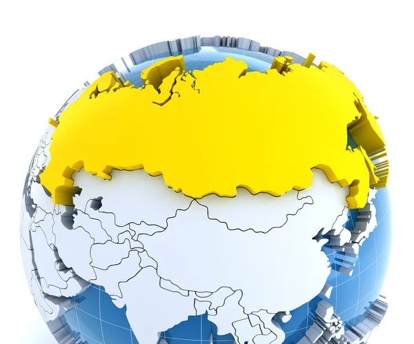 Globe with extruded continents, close-up on Russia — Stock Photo, Image