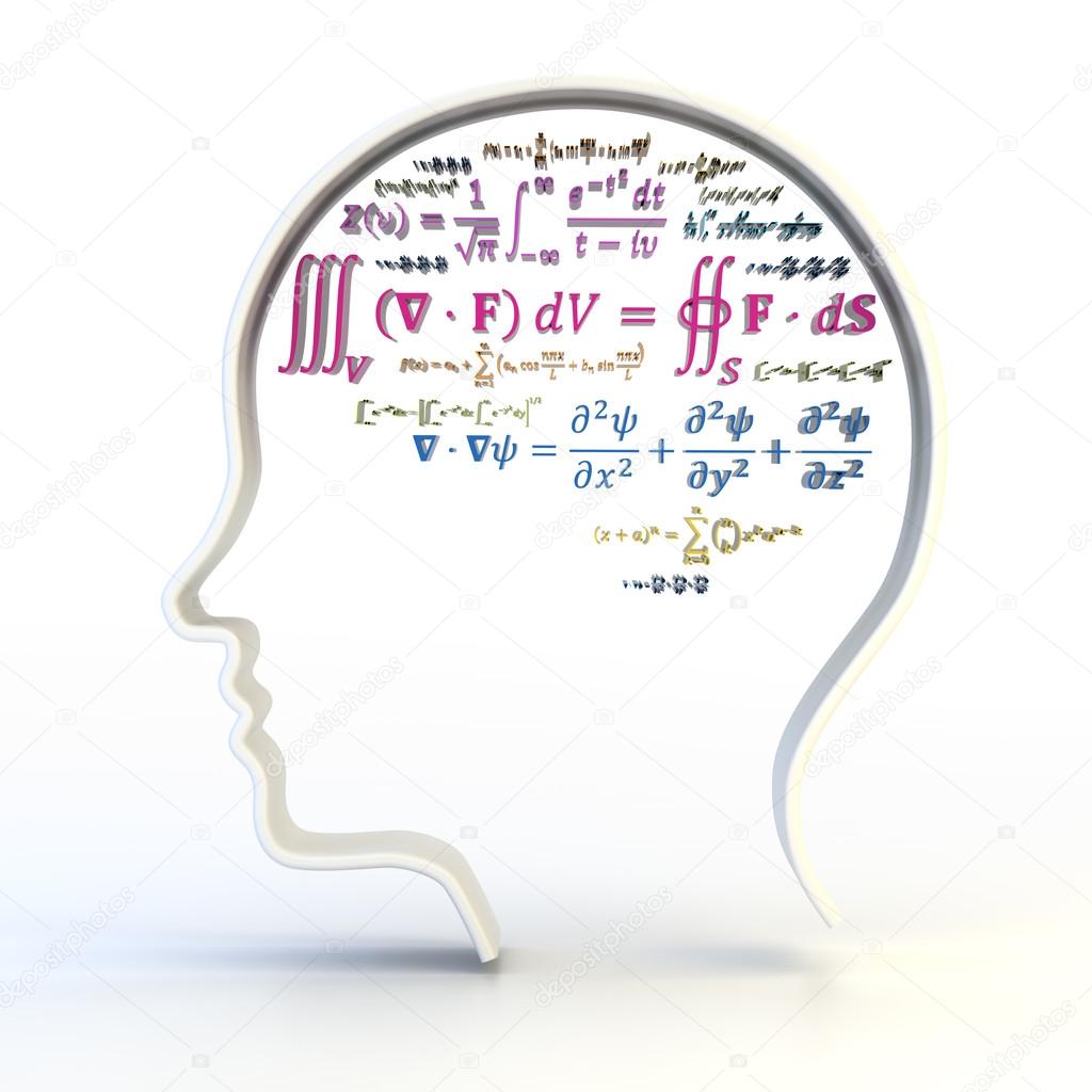 Outline of human head with advanced mathematical equations