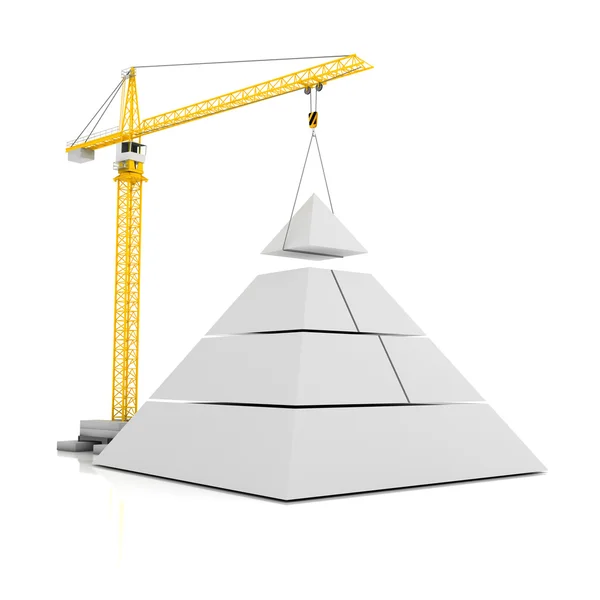 Kran und 3D-Pyramide mit Platz für Grafiken — Stockfoto